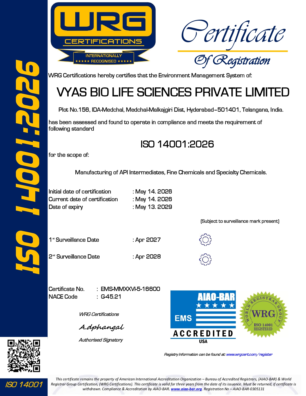 ISO Certificate [14001-2026]