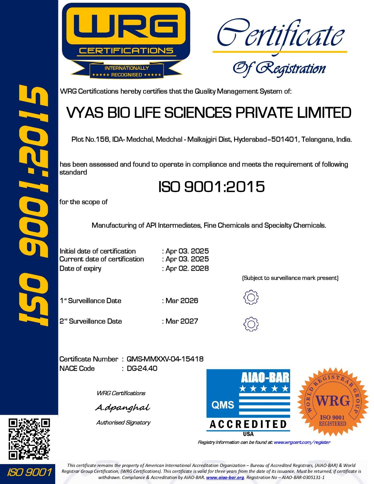 ISO Certificate [9001-2015]